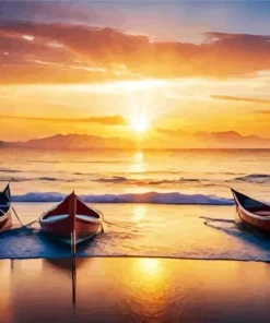 Boats On Beach Diamond Painting