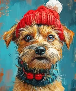 Border Terrier In A Bobble Hat Diamond Painting