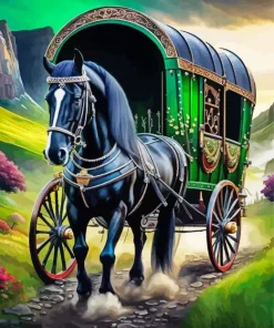 Bow Top Wagon Black Horse Diamond Painting