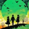 Boy And Girls Silhouette Sunset Diamond Painting
