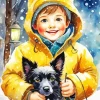 Boy And His Dog In Snow Diamond Painting