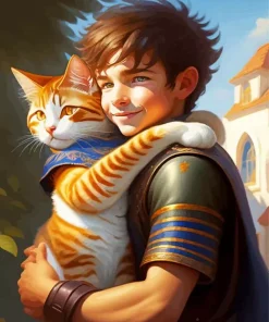 Boy Hugging Cat Diamond Painting