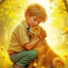 Boy Hugging Dog Diamond Painting