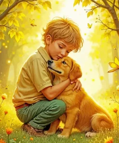 Boy Hugging Dog Diamond Painting