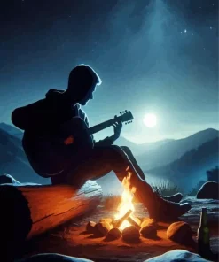 Boy With Guitar Silhouette Diamond Painting