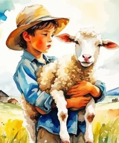 Boy With Sheep Art Diamond Painting