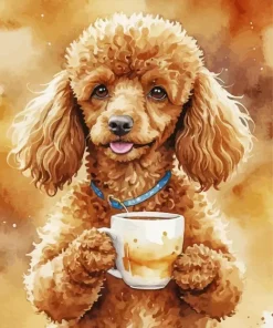 Brown Poodle Drinking Coffee Diamond Painting