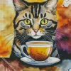 Cat Drinking Tea Art Diamond Painting
