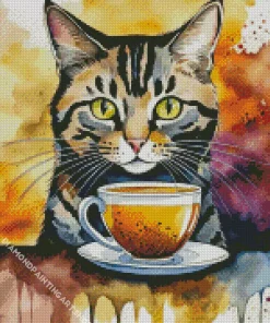 Cat Drinking Tea Art Diamond Painting