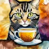 Cat Drinking Tea Art Diamond Painting