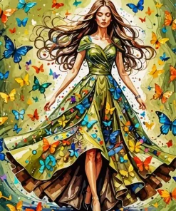 Colorful Butterflies And Lady Diamond Painting