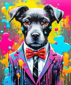 Colorful Splash Dog In A Suit Diamond Painting
