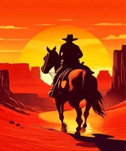 Cowboy Riding Into Sunset Diamond Painting