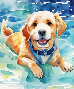 Cute Dog Swimming Diamond Painting