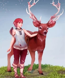 Deer And Girl Diamond Painting