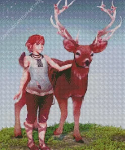 Deer And Girl Diamond Painting