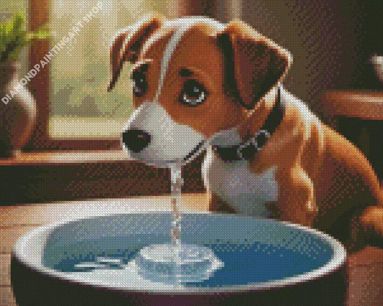 dog drinking water Diamond By Numbers Dog Drinking Water Diamond Painting