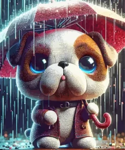 Dog Holding Umbrella Art Diamond Painting