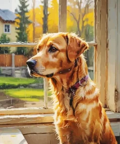 Dog Looking Out Of Window Art Diamond Painting