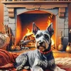 Dog Schnauzer Miniature And Fire Place Diamond Painting