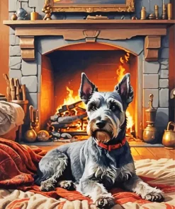 Dog Schnauzer Miniature And Fire Place Diamond Painting