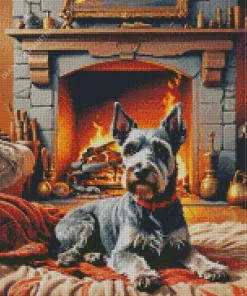 Dog Schnauzer Miniature And Fire Place Diamond Painting