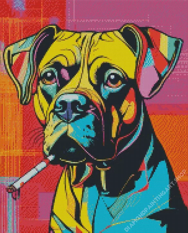dog smoking Diamond With Numbers Dog Smoking Diamond Painting