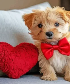 Dog With Red Bow Art Diamond Painting