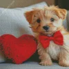 Dog With Red Bow Art Diamond Painting