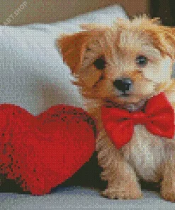 Dog With Red Bow Art Diamond Painting