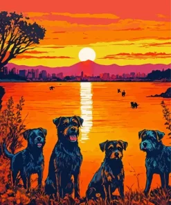 Dogs At Sunset Diamond Painting