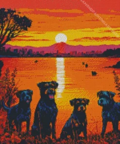 Dogs At Sunset Diamond Painting