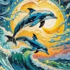 Dolphins And Moon Diamond Painting