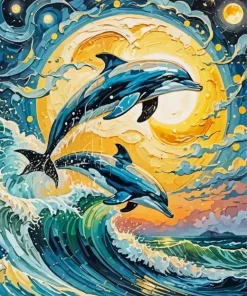 Dolphins And Moon Diamond Painting