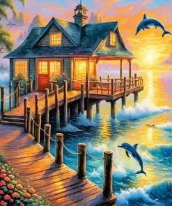 Dolphins Jumping Out Of The Water Diamond Painting