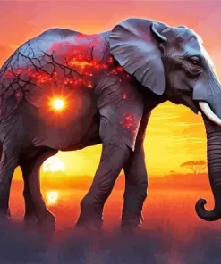 Elephant And Sunset Art Diamond Painting