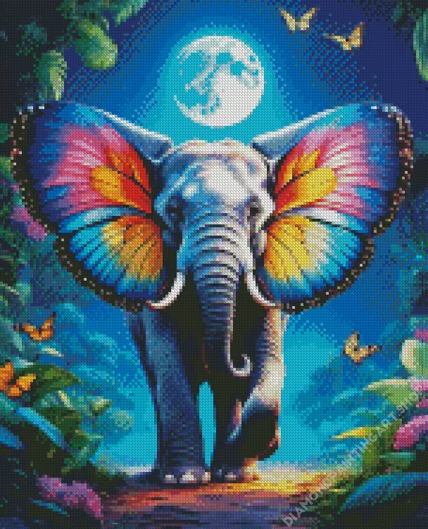 elephant with butterfly art Diamond By Numbers Elephant With Butterfly Art Diamond Painting