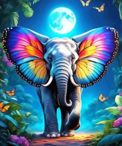 Elephant With Butterfly Art Diamond Painting