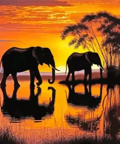 Elephants Silhouette Diamond Painting
