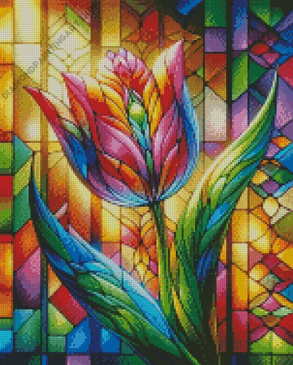 flower stained glass Diamond With Numbers