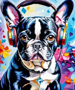 French Bulldog With Headphones Diamond Painting