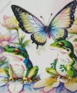 Frogs And Butterfly Diamond Painting