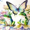 Frogs And Butterfly Diamond Painting