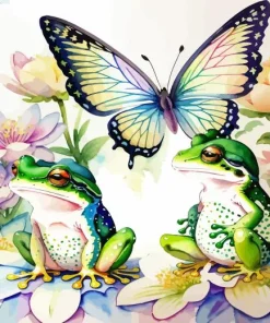Frogs And Butterfly Diamond Painting