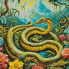 Green Flower Snake Diamond Painting