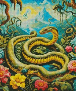Green Flower Snake Diamond Painting