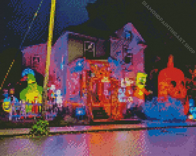 halloween house Diamond With Numbers Halloween House Diamond Painting