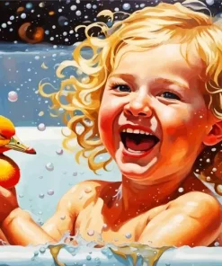 Happy Girl In Bathtub Diamond Painting