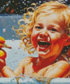 Happy Girl In Bathtub Diamond Painting