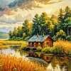 Log Cabin And Lake Diamond Painting